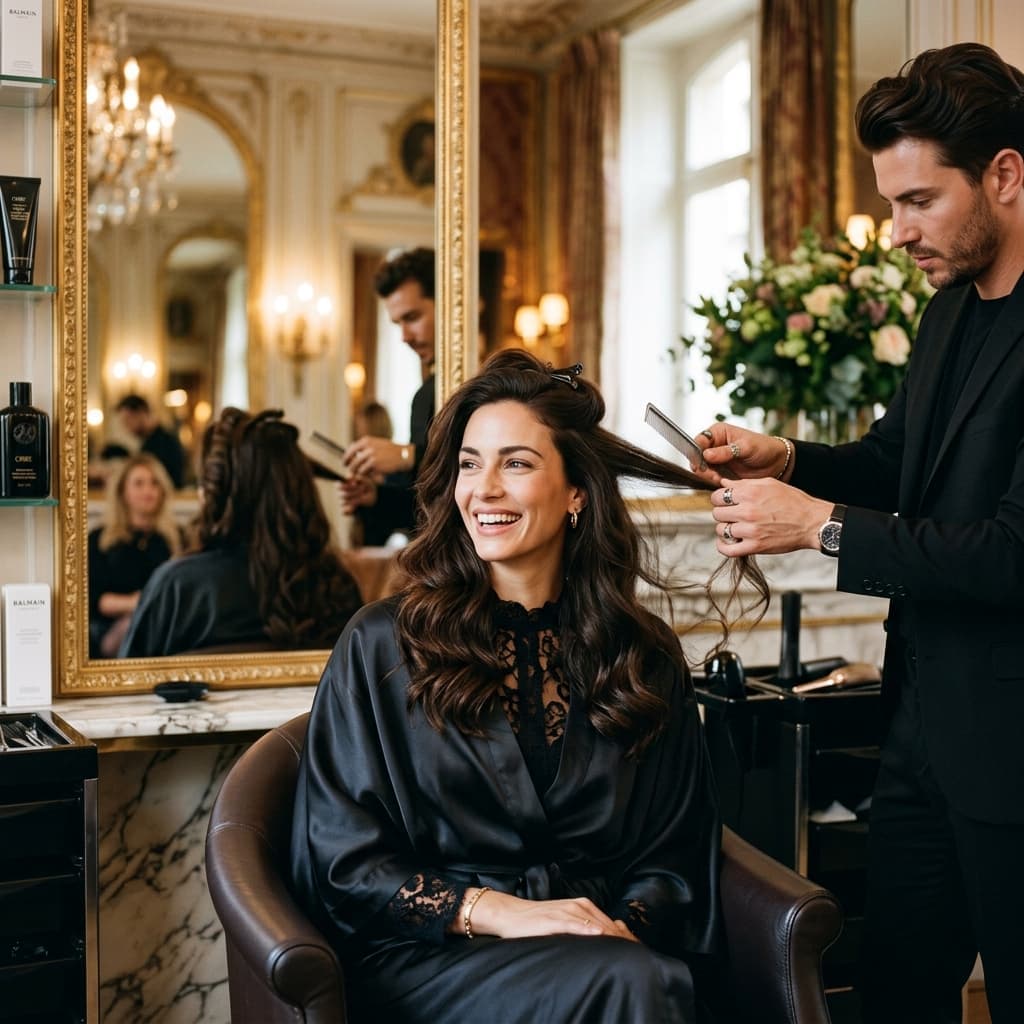 Woman getting hair styled